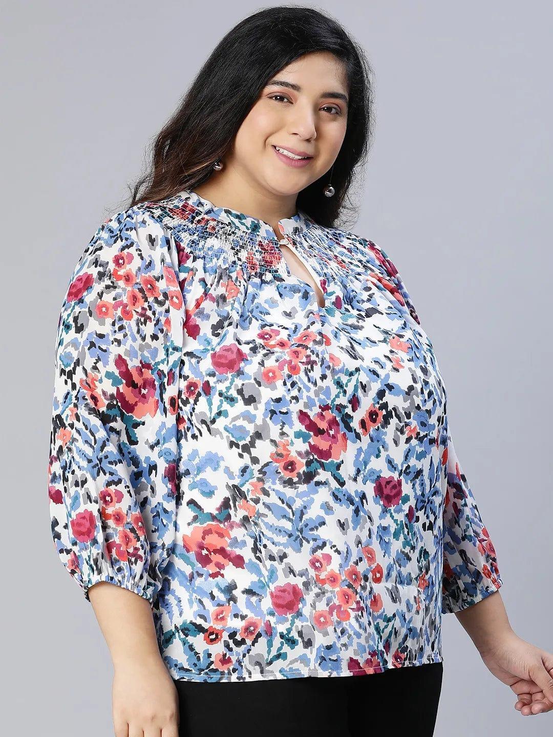 Rare Floral Print Women Plus Size Top - oxolloxo