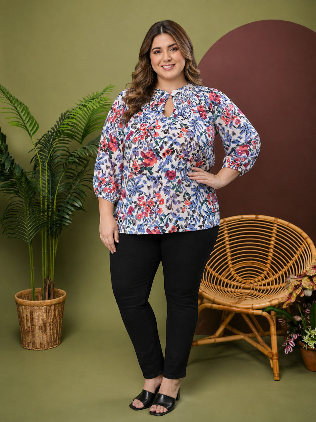 Plus Size Multicolor Floral Printed Top