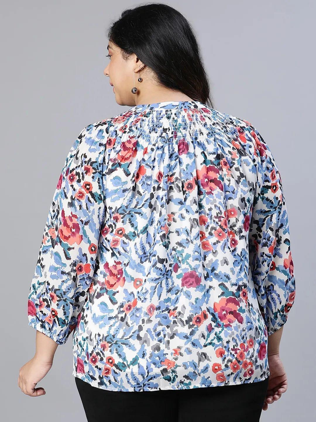 Rare Floral Print Women Plus Size Top - oxolloxo