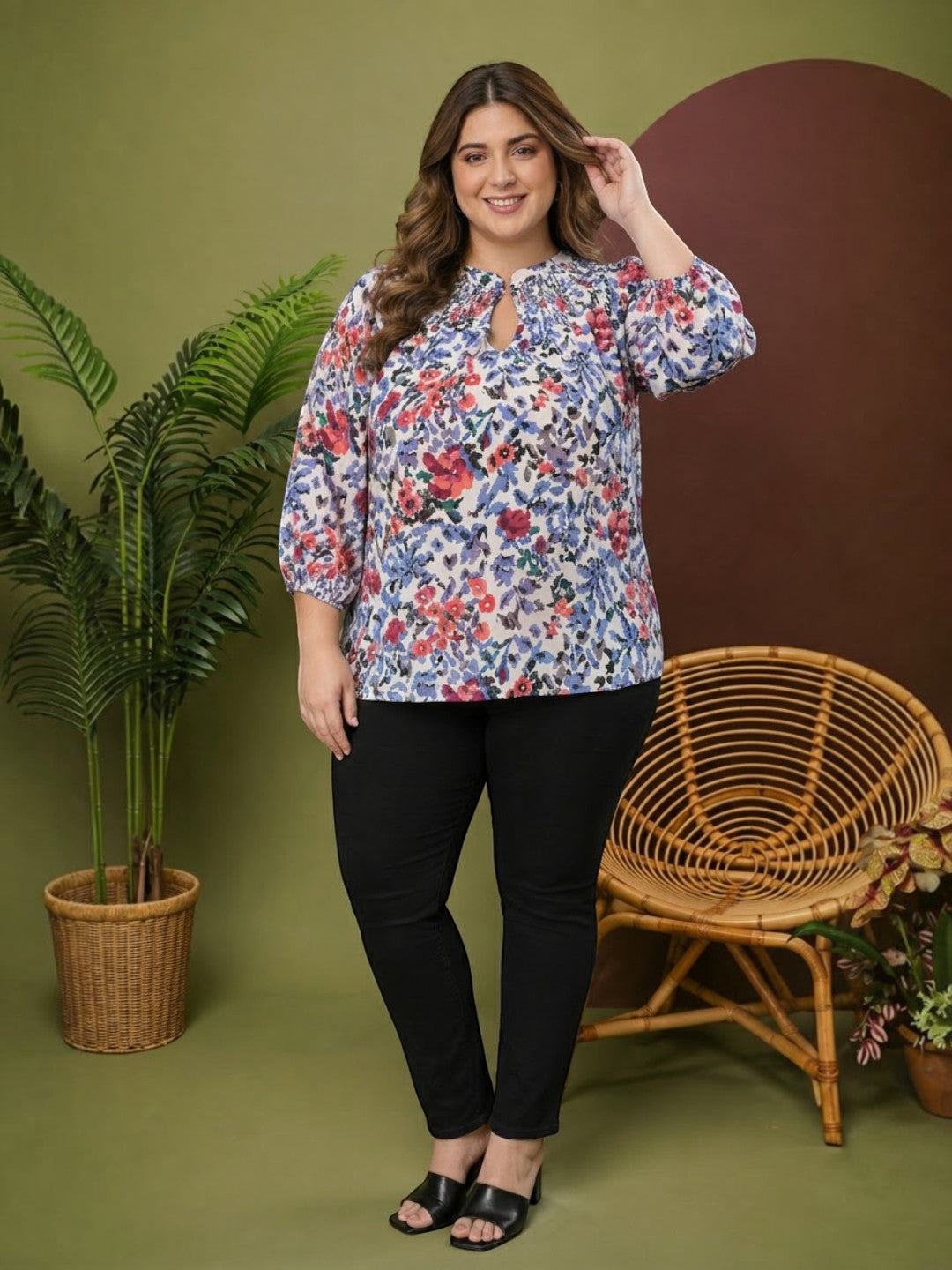 Plus Size Multicolor Floral Printed Top