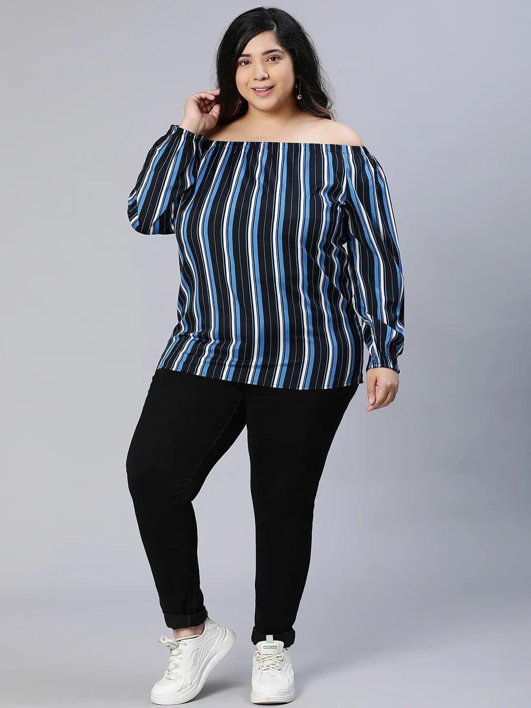 Color Paneled Full Sleeve Somen Plus Size Top - oxolloxo