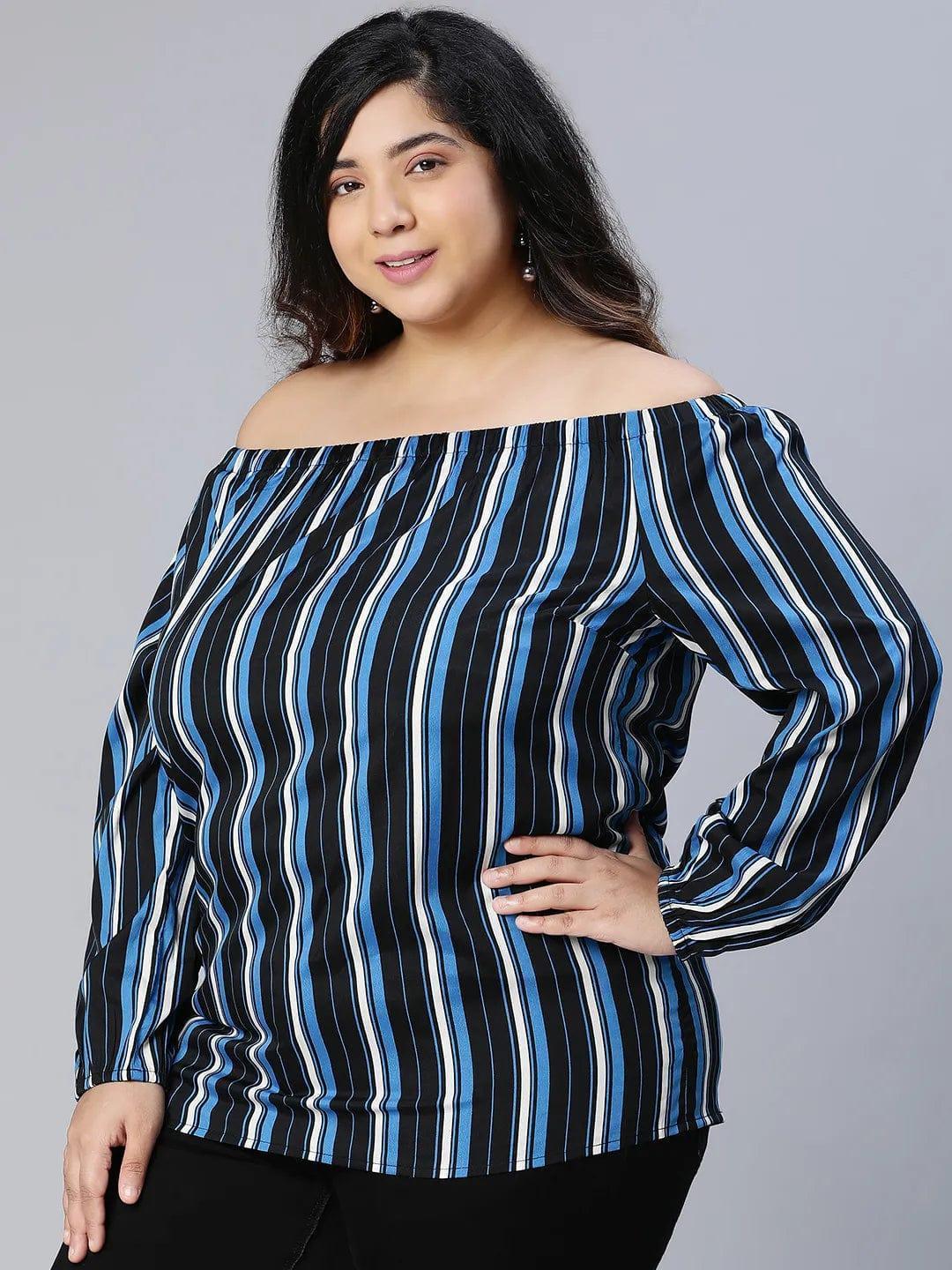 Color Paneled Full Sleeve Somen Plus Size Top - oxolloxo