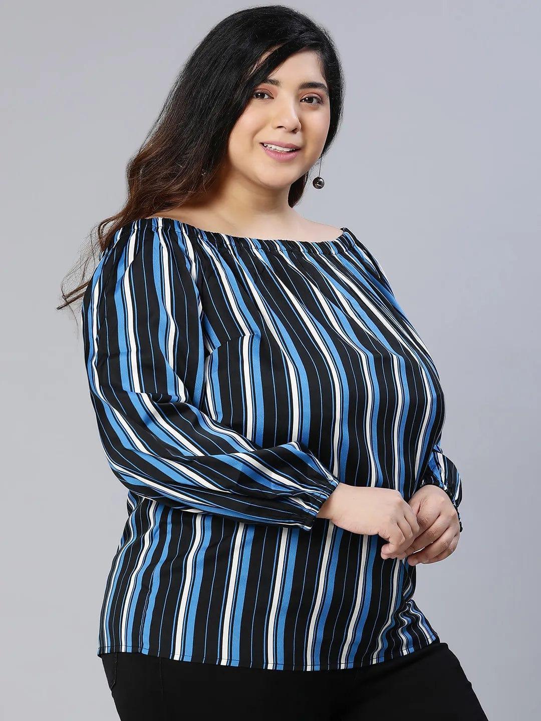 Color Paneled Full Sleeve Somen Plus Size Top - oxolloxo