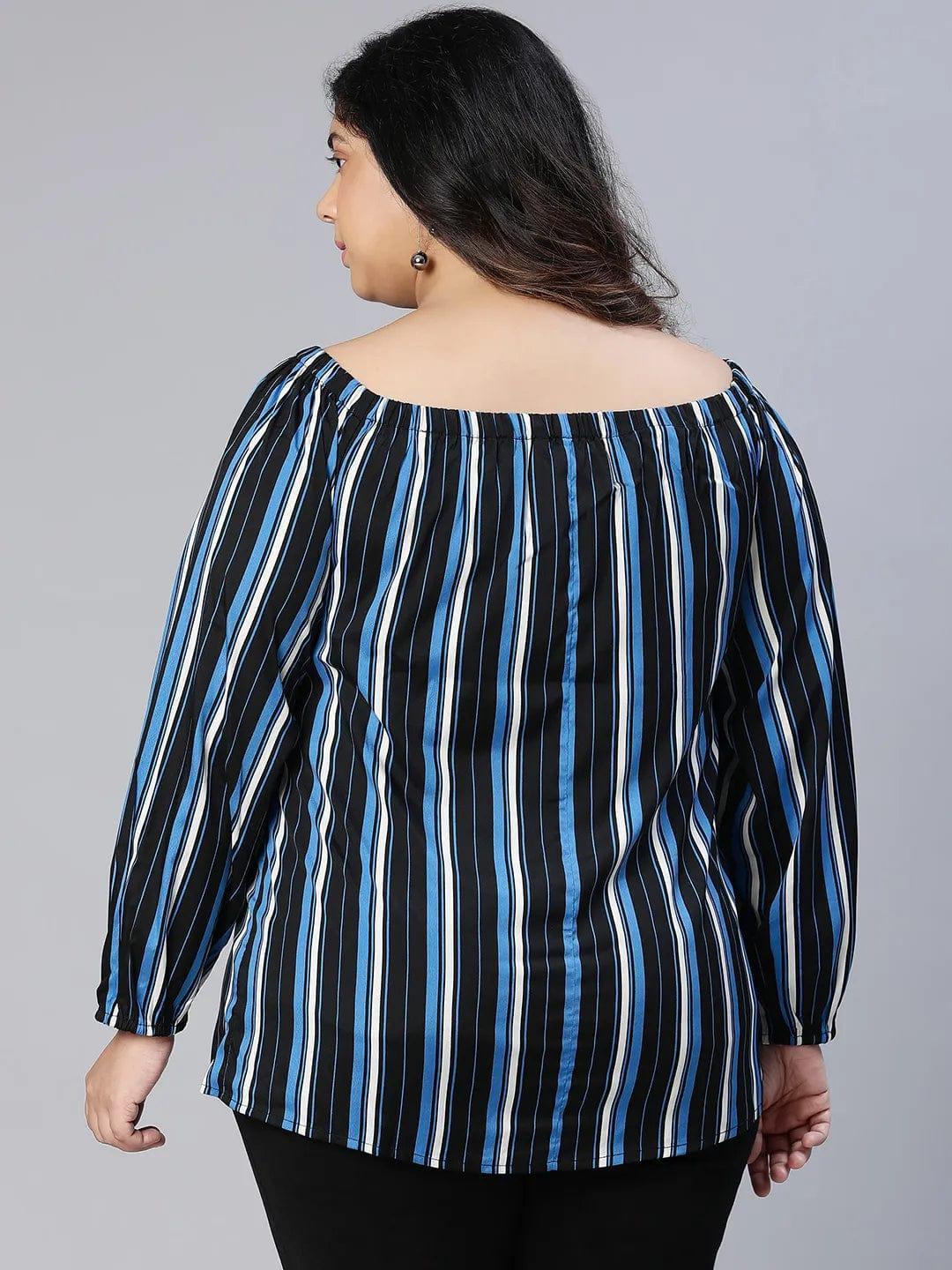 Color Paneled Full Sleeve Somen Plus Size Top - oxolloxo