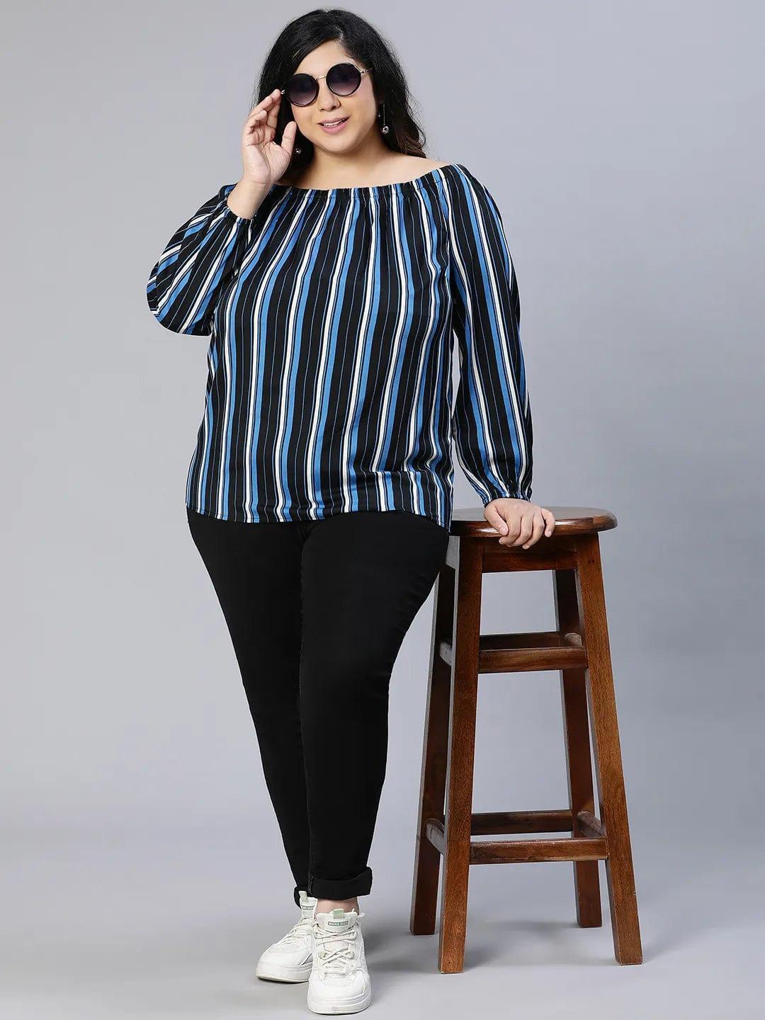 Color Paneled Full Sleeve Somen Plus Size Top - oxolloxo