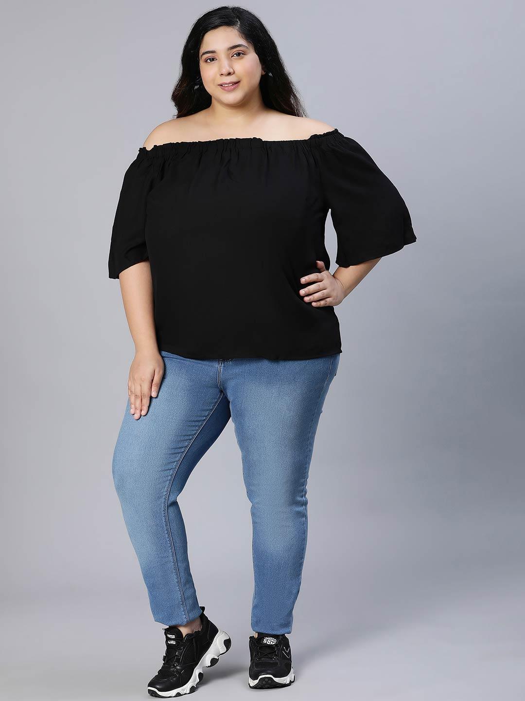 Uprised Black Bardot Plus Size Loopy Top For Women Today - oxolloxo