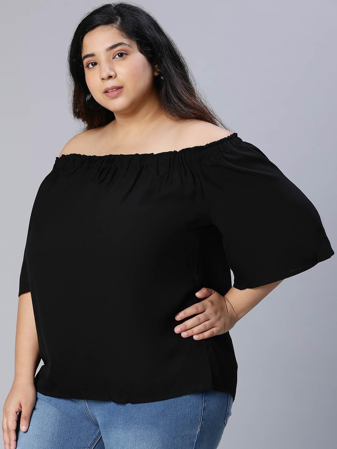 Uprised Black Bardot Plus Size Loopy Top For Women Today - oxolloxo