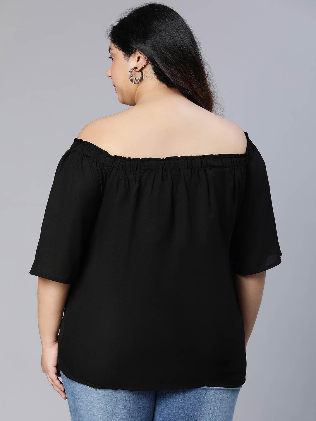 Uprised Black Bardot Plus Size Loopy Top For Women Today - oxolloxo