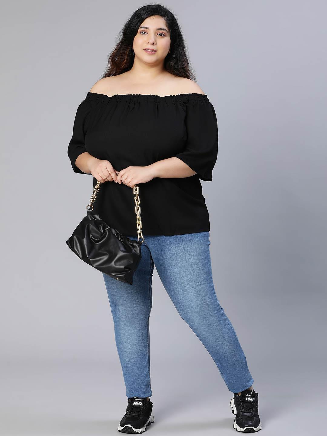 Uprised Black Bardot Plus Size Loopy Top For Women Today - oxolloxo