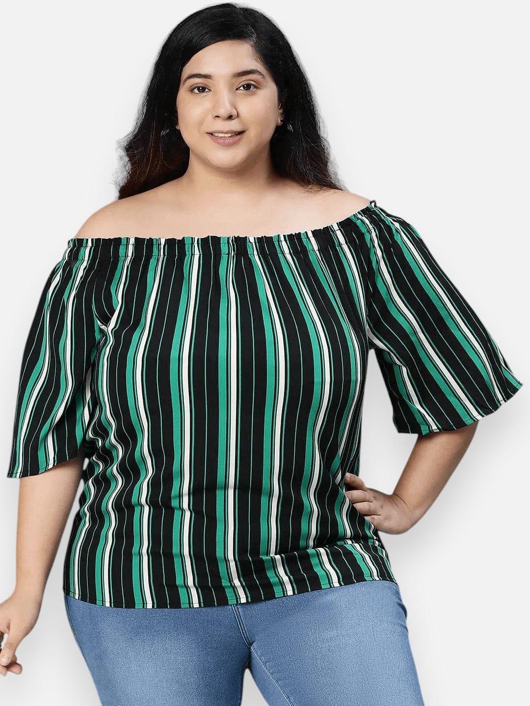 Plus Size Multicolor Stripe Printed Top