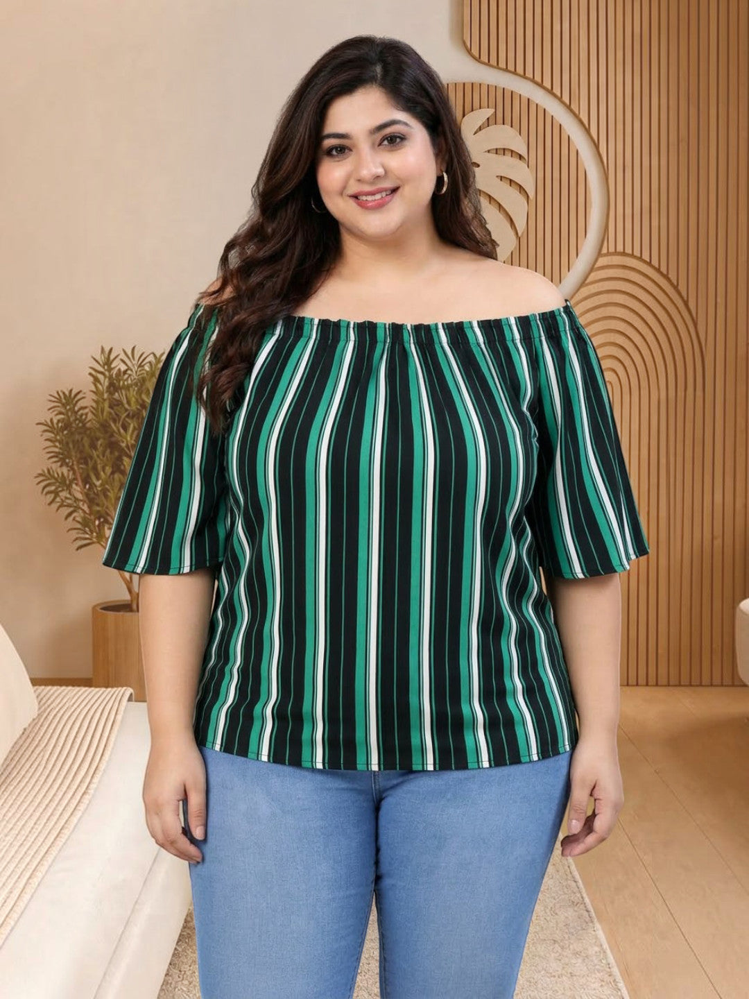 Plus Size Multicolor Stripe Printed Top