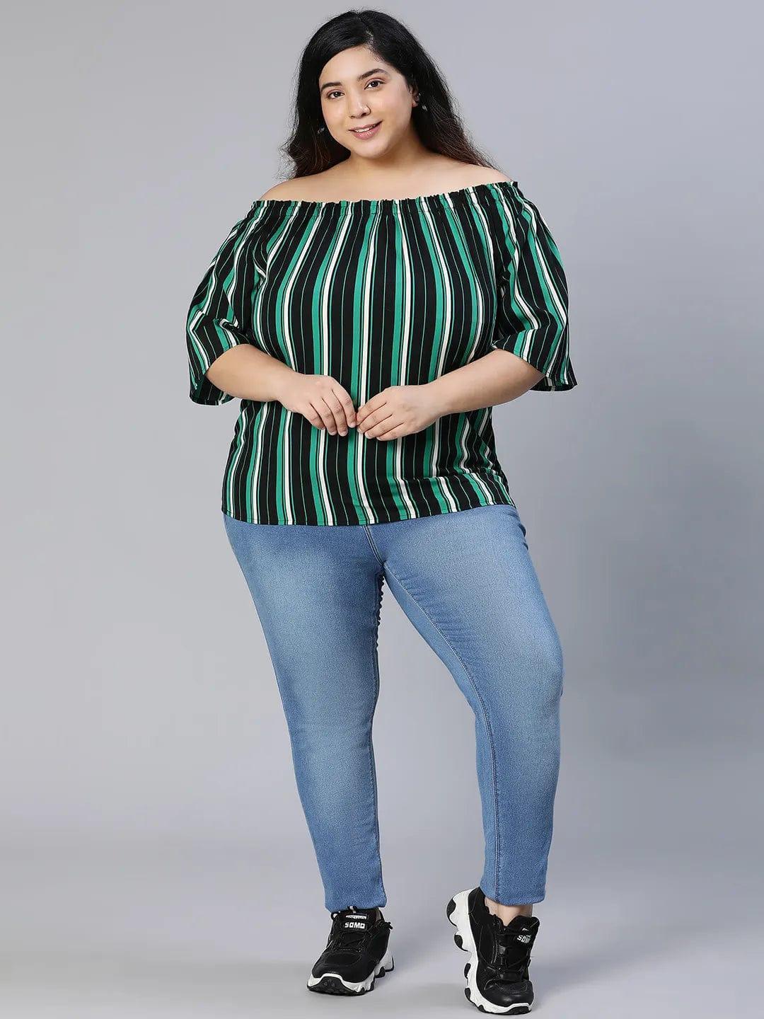 Plus Size Multicolor Stripe Printed Top