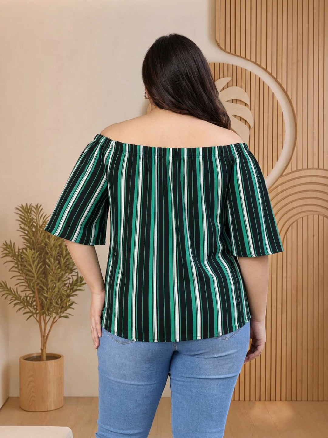 Plus Size Multicolor Stripe Printed Top