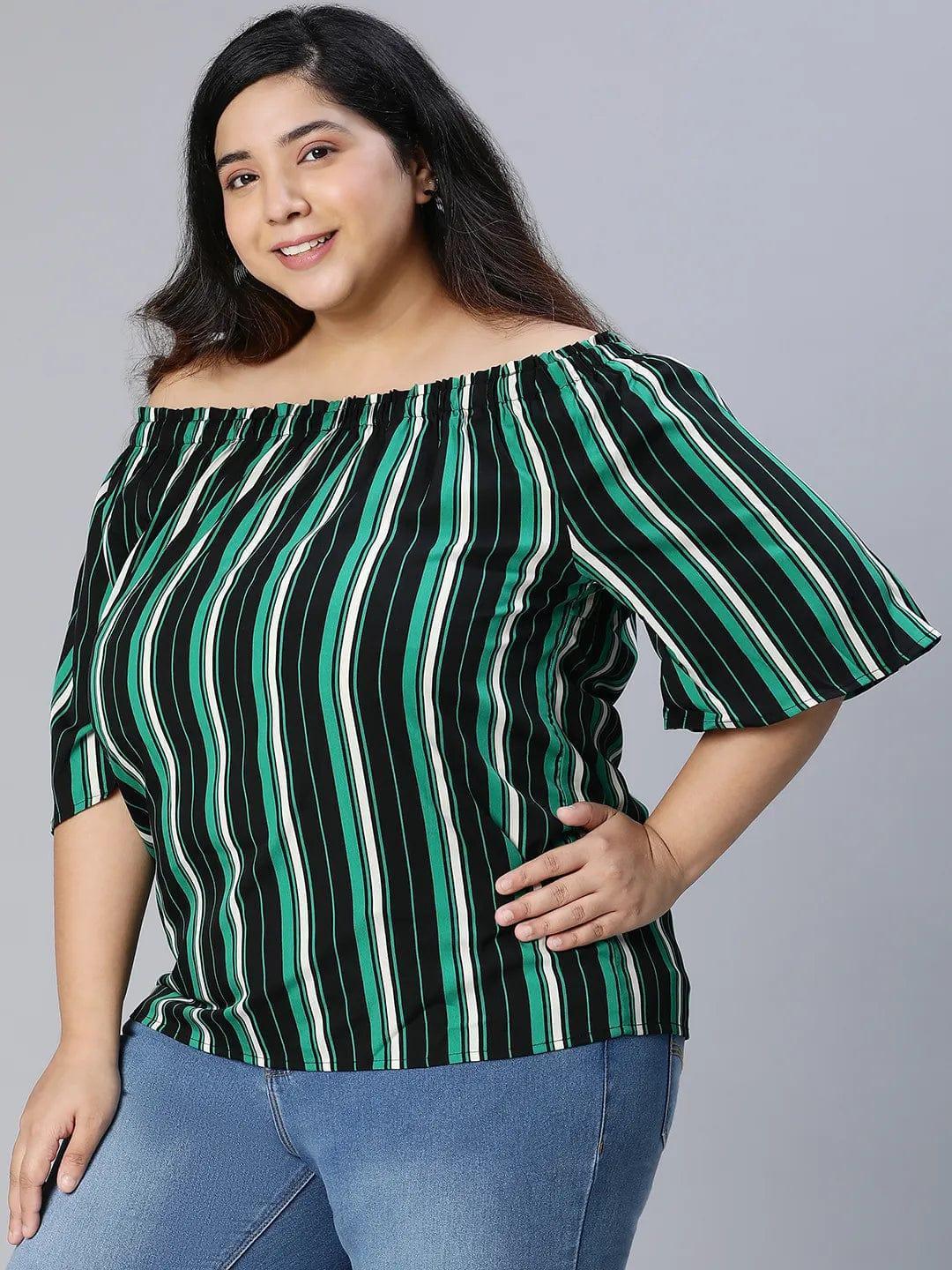 Plus Size Multicolor Stripe Printed Top