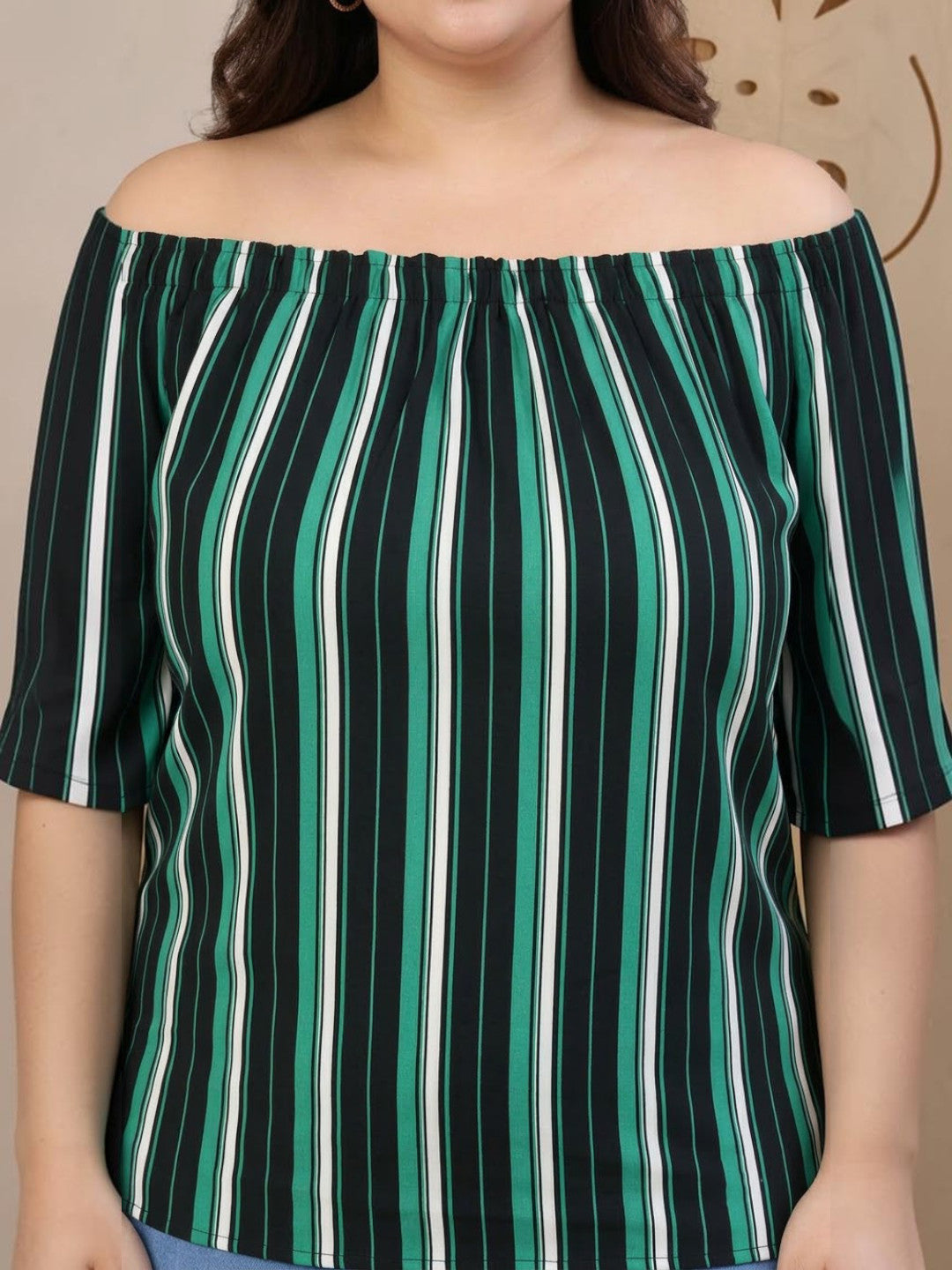 Plus Size Multicolor Stripe Printed Top