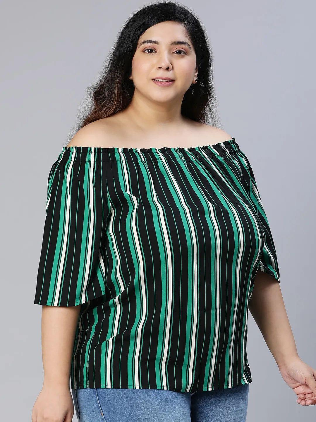 Plus Size Multicolor Stripe Printed Top