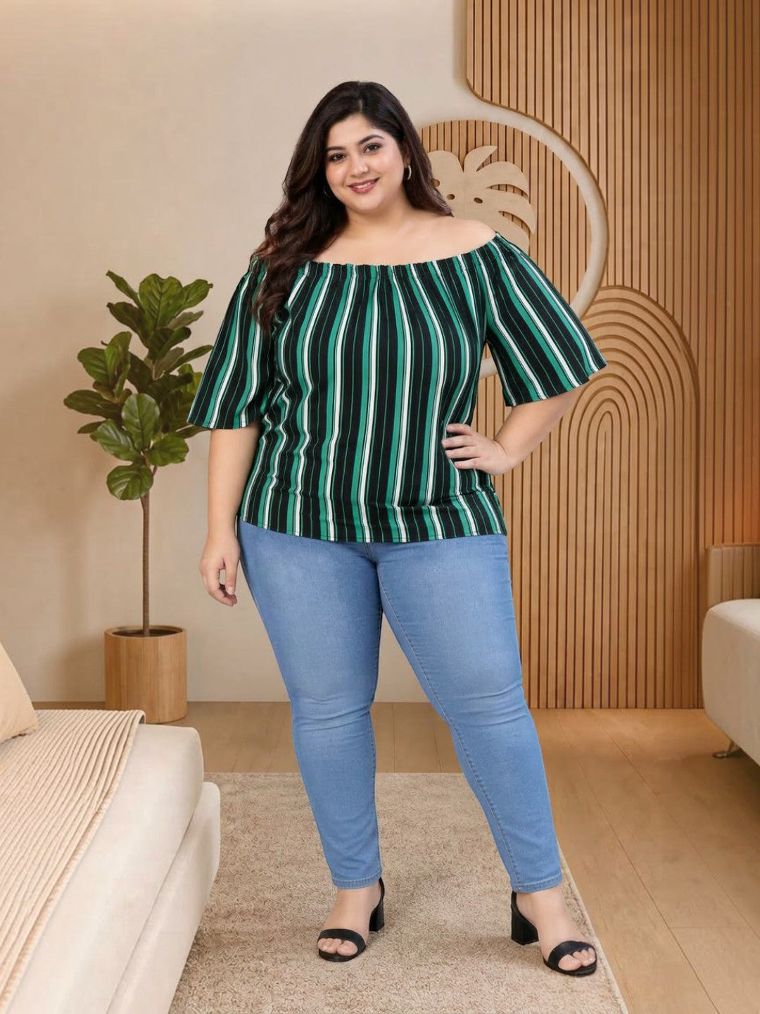 Plus Size Multicolor Stripe Printed Top