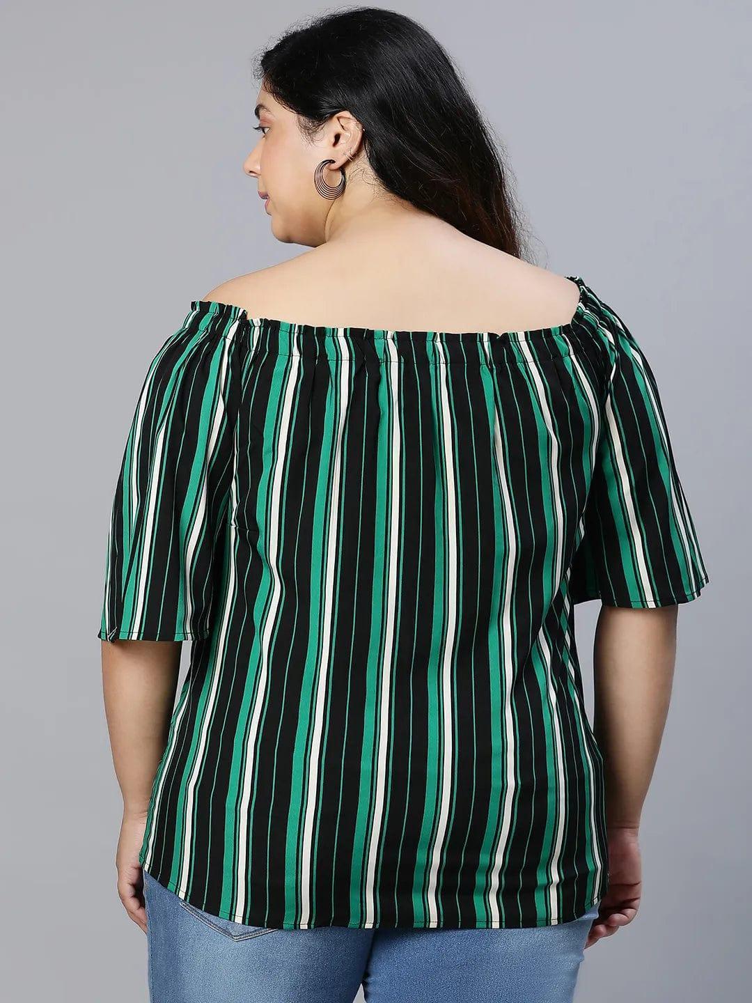 Plus Size Multicolor Stripe Printed Top