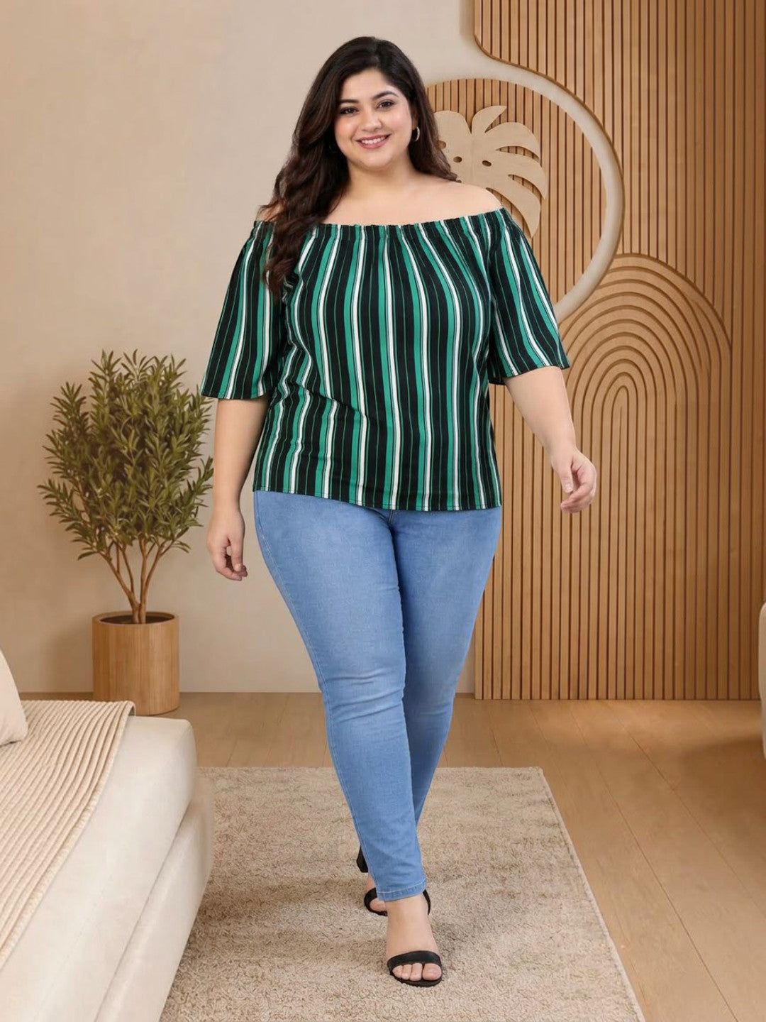 Plus Size Multicolor Stripe Printed Top