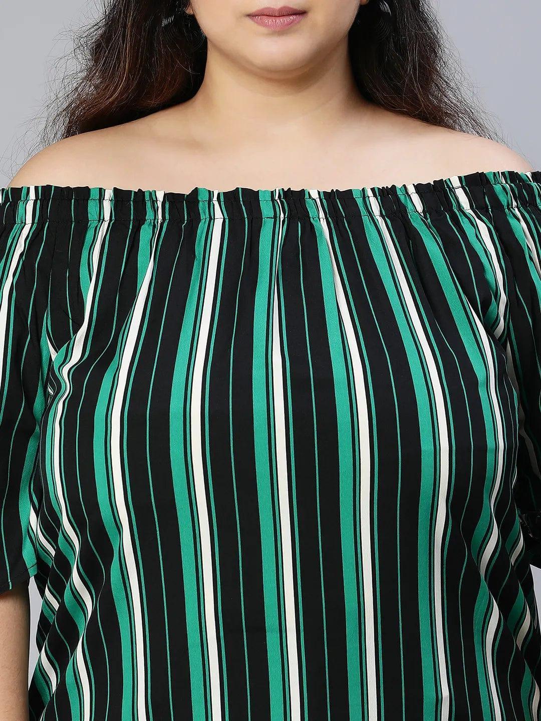 Plus Size Multicolor Stripe Printed Top