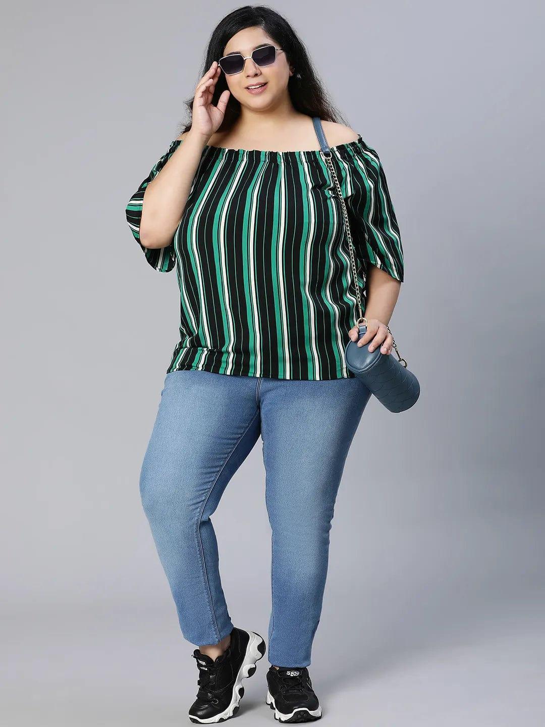 Plus Size Multicolor Stripe Printed Top