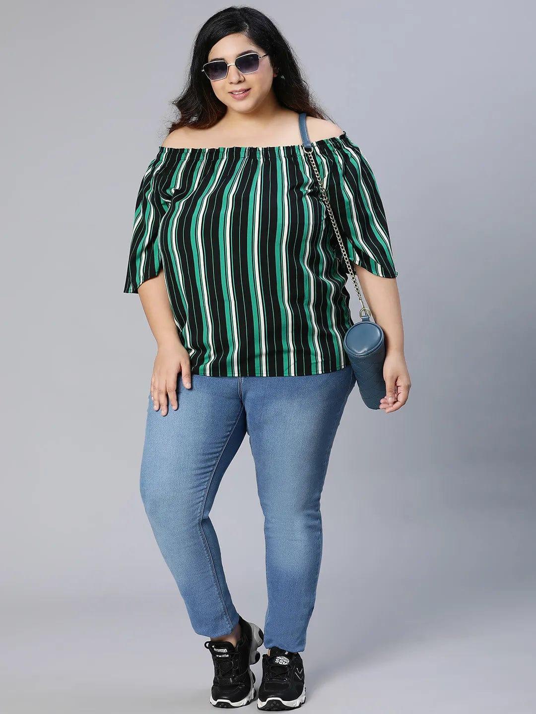 Plus Size Multicolor Stripe Printed Top