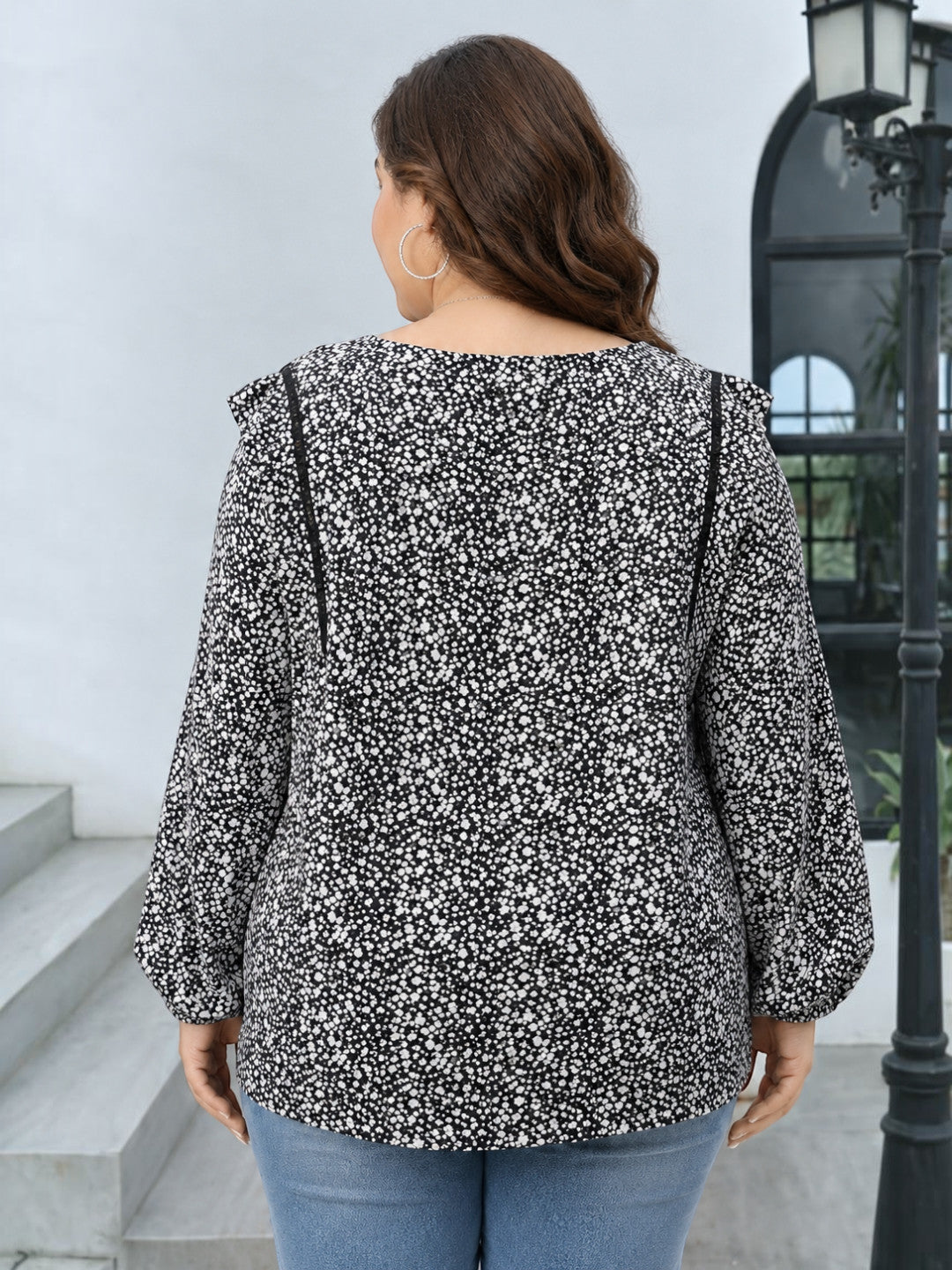 Plus Size Black Floral Print Viscose Top