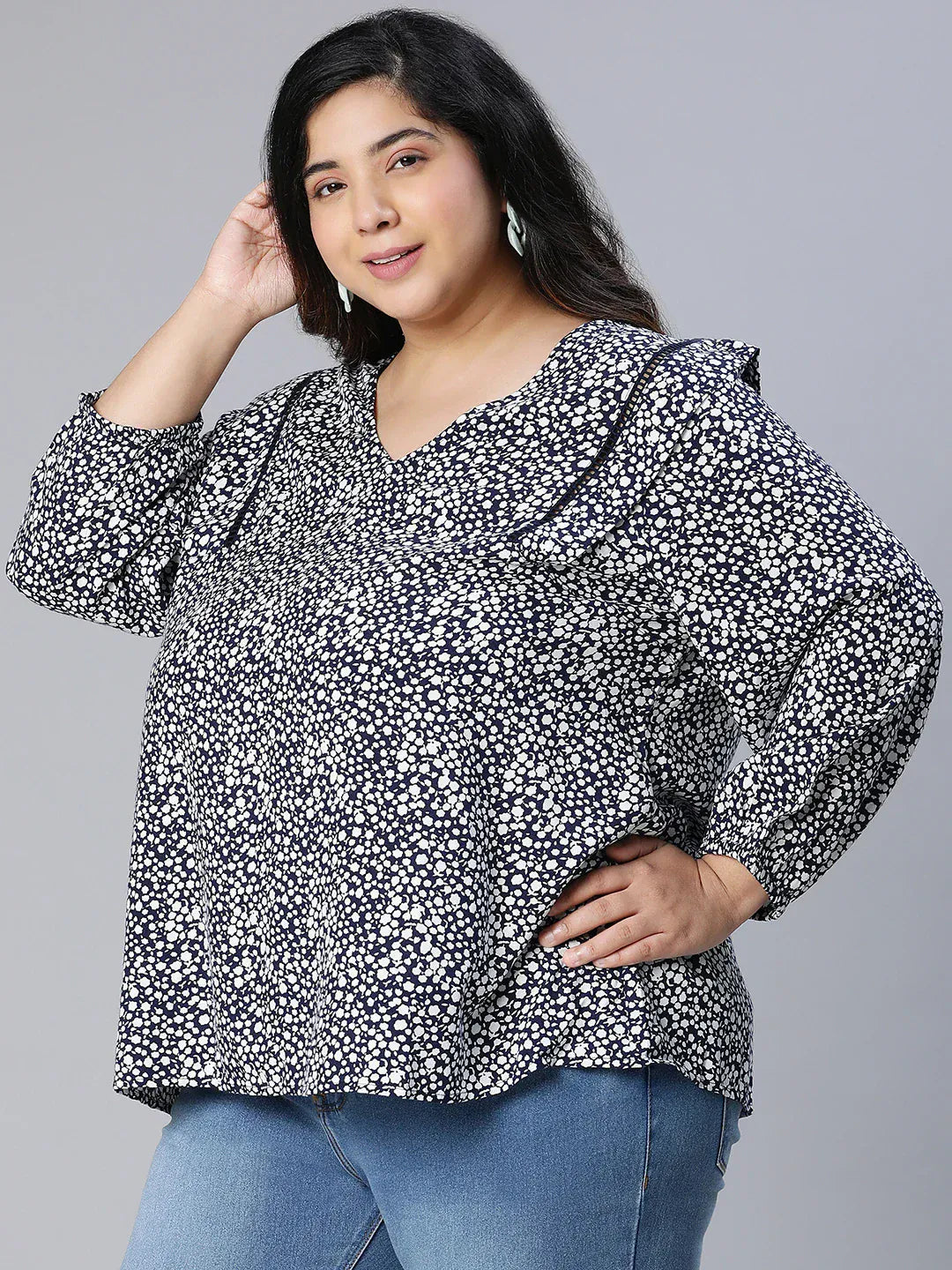 Plus Size Black Floral Print Viscose Top
