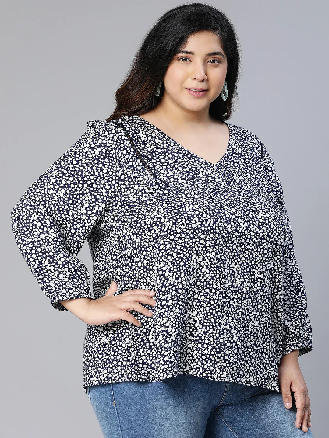 Plus Size Black Floral Print Viscose Top