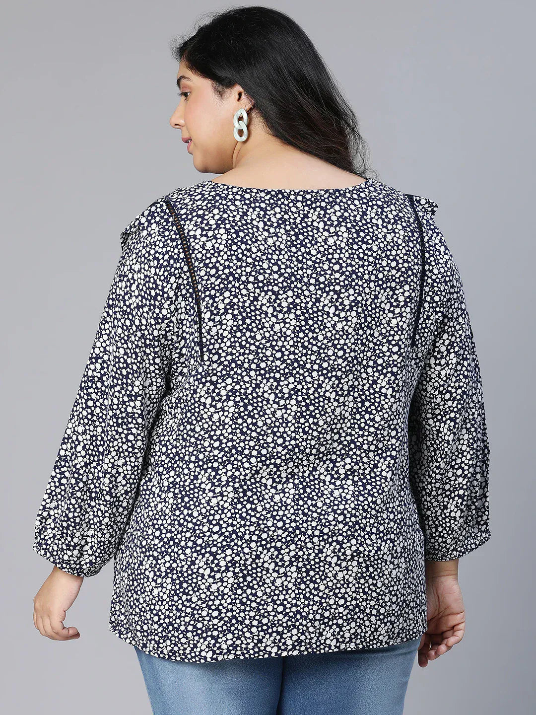 Plus Size Black Floral Print Viscose Top