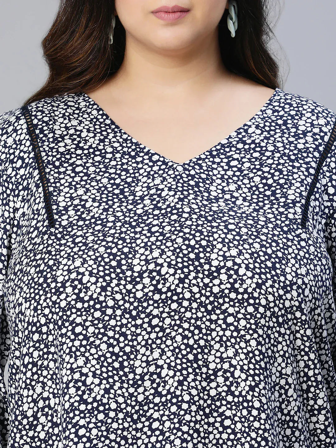 Plus Size Black Floral Print Viscose Top
