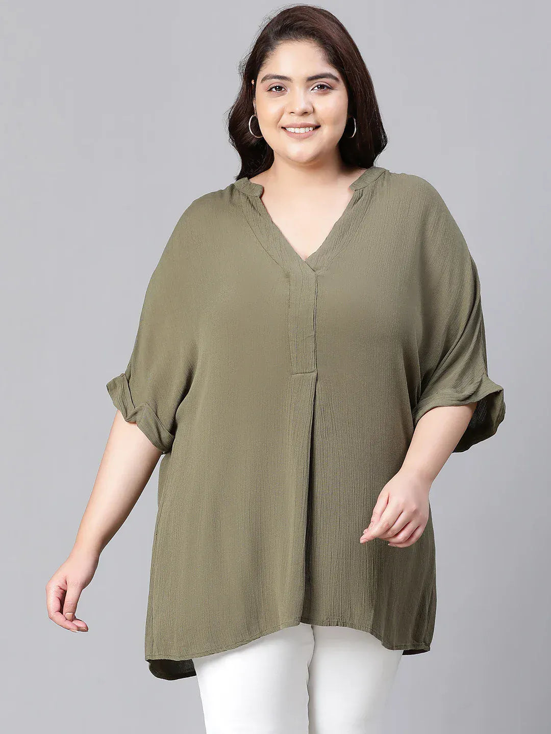 plush-green-v-neck-plus-size-women-top
