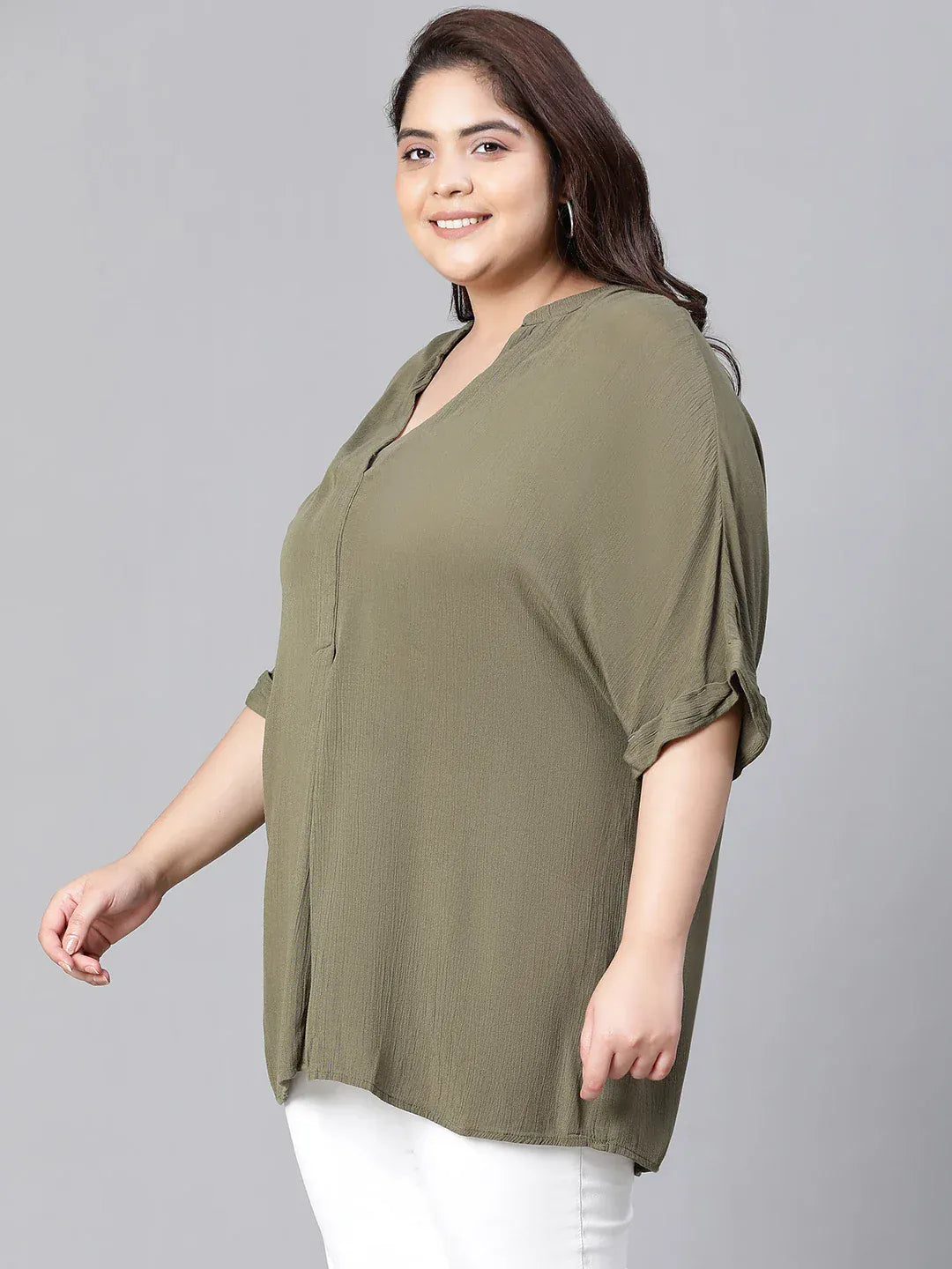 plush-green-v-neck-plus-size-women-top