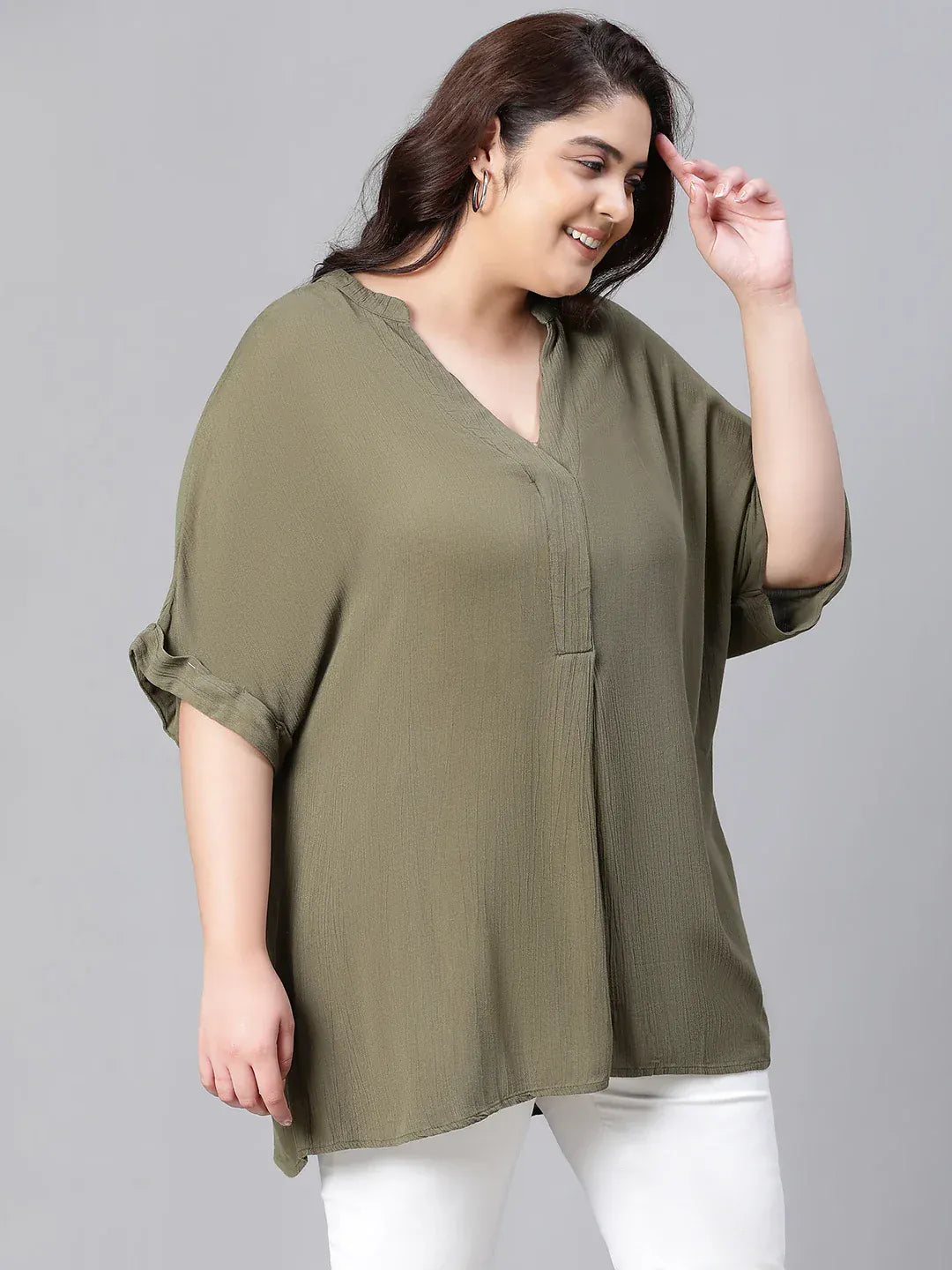 plush-green-v-neck-plus-size-women-top