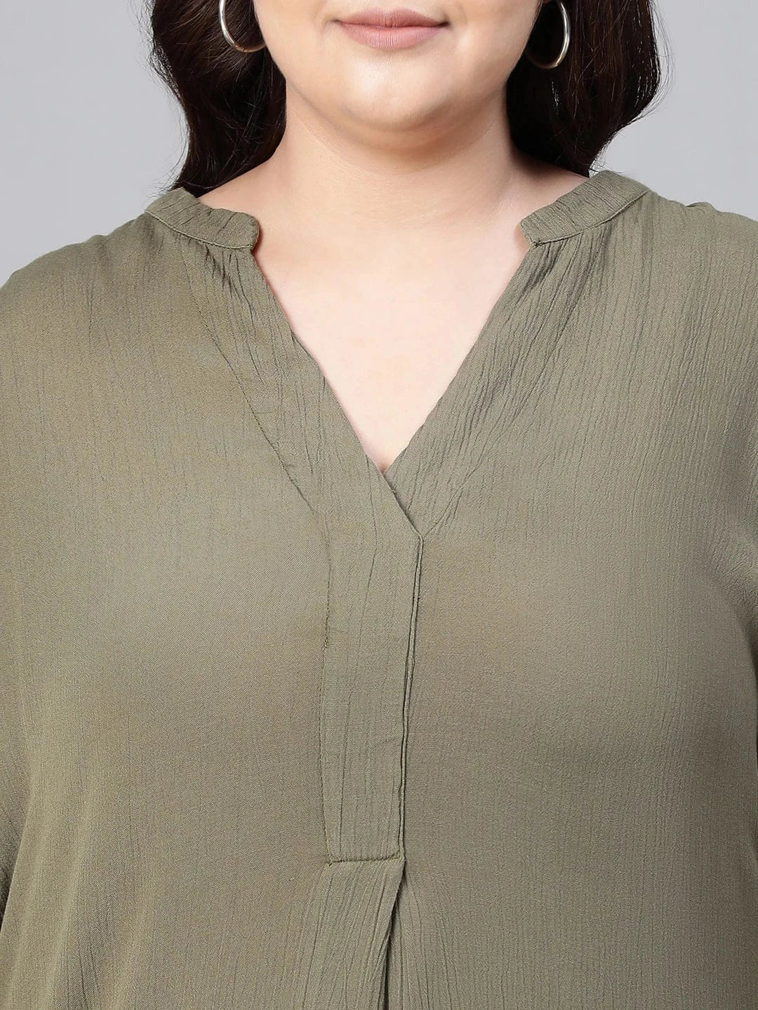 plush-green-v-neck-plus-size-women-top