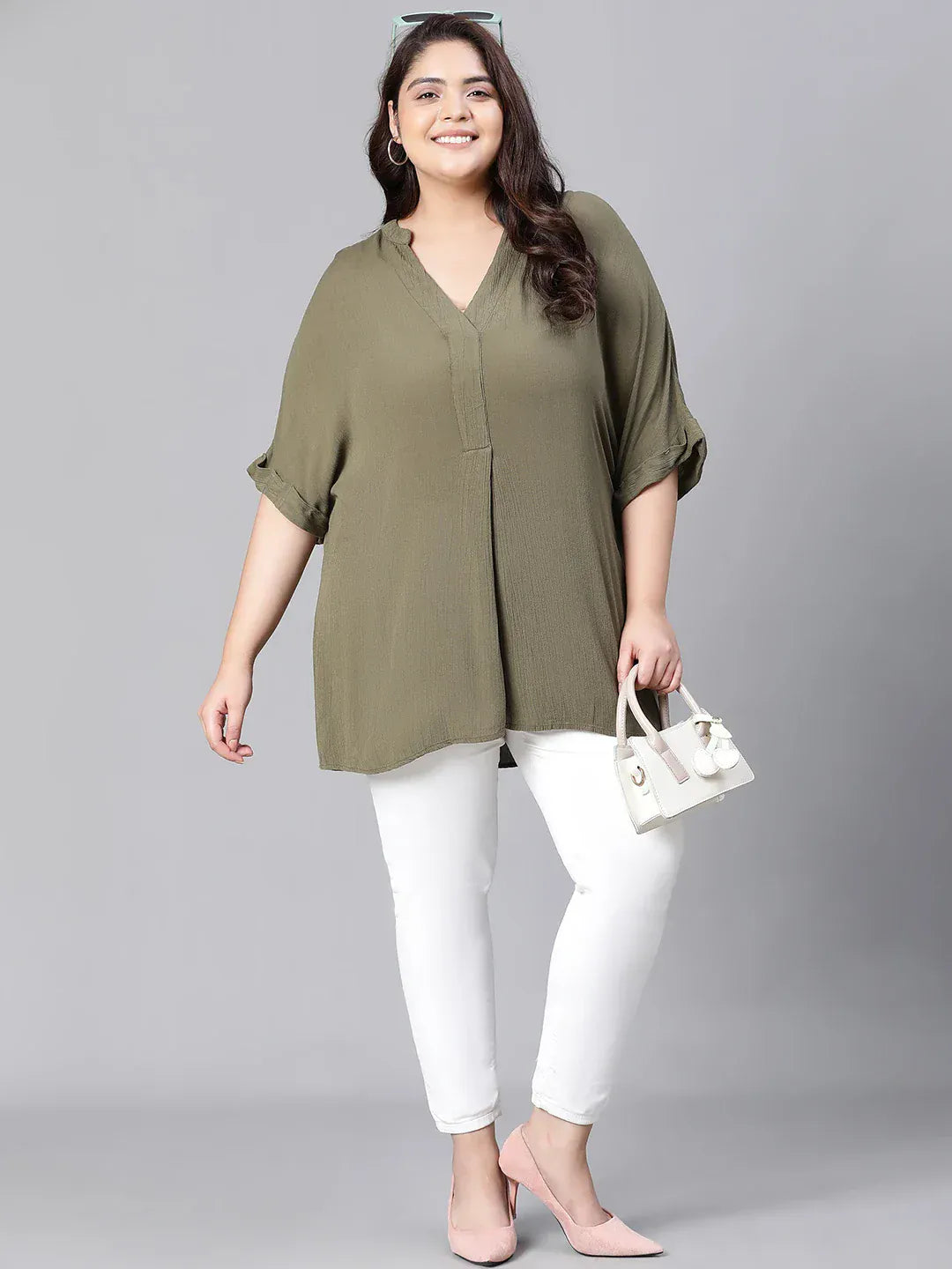 plush-green-v-neck-plus-size-women-top
