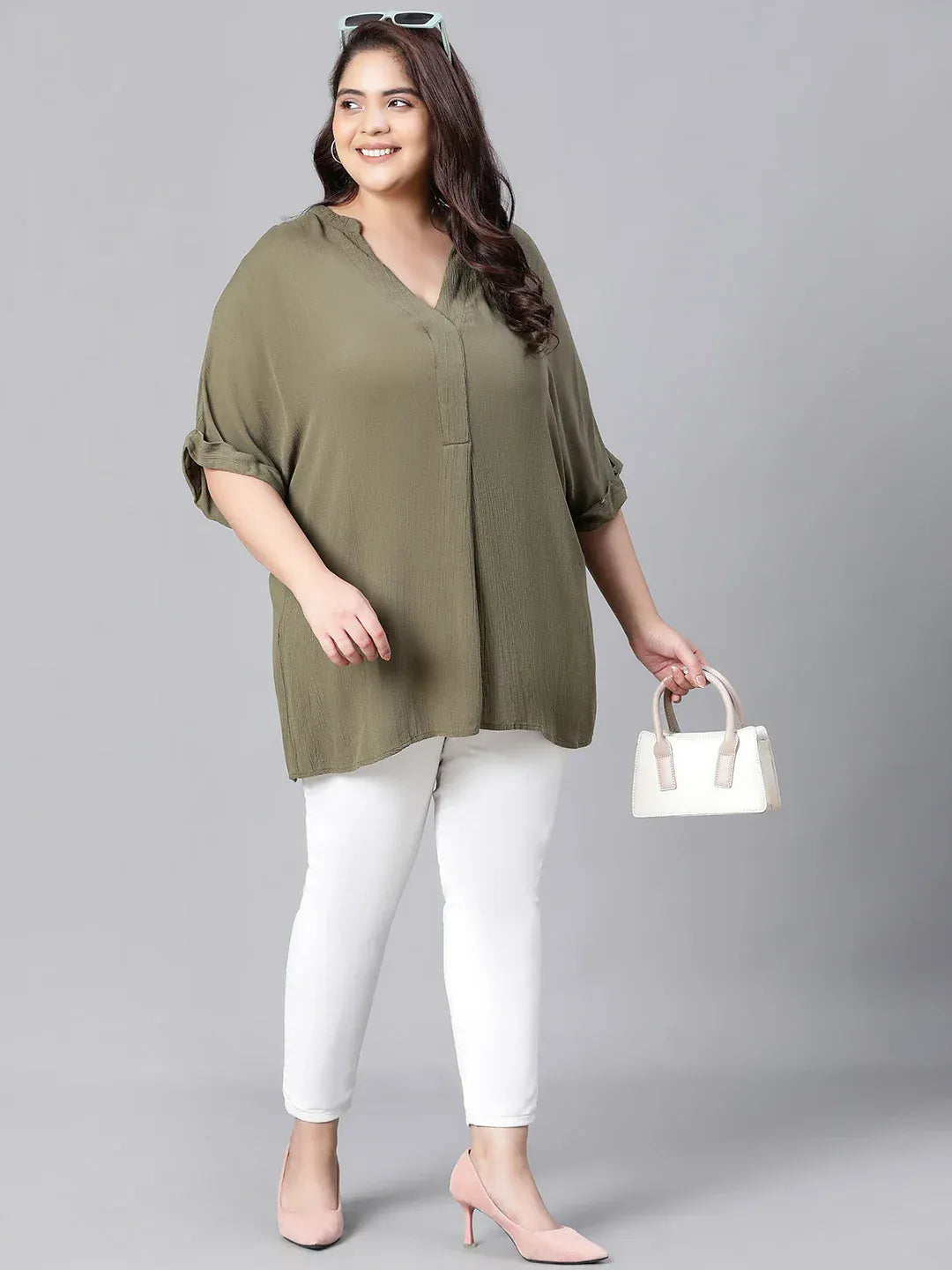 plush-green-v-neck-plus-size-women-top