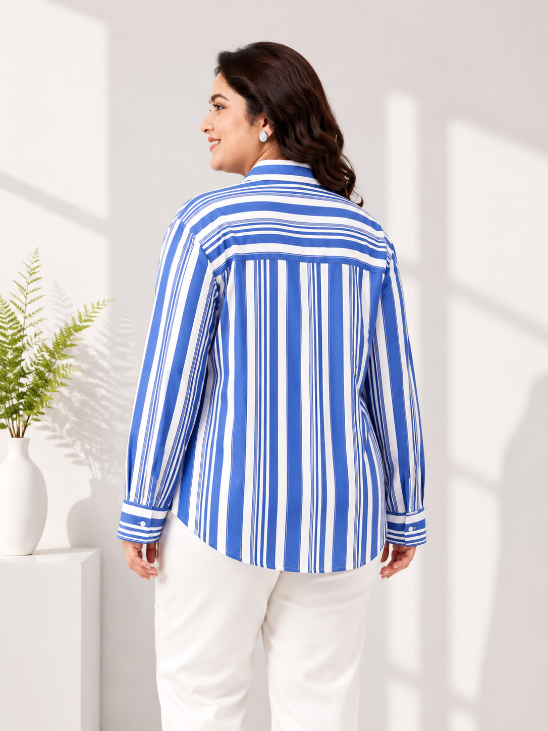 plus size blue stripe print womens shirt