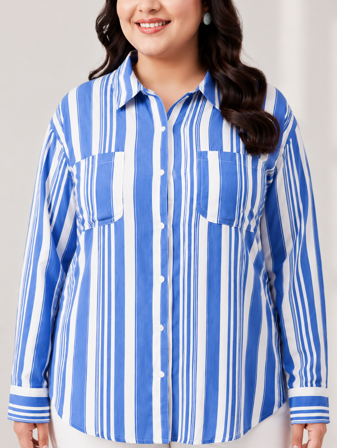 plus size blue stripe print womens shirt