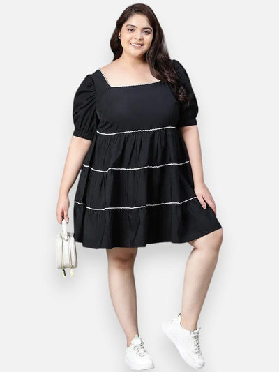 Women Plus Size Black Cotton Dress