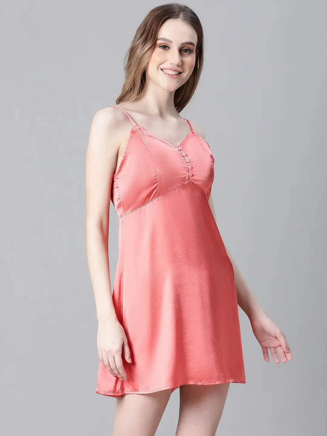 Women Red V-Neck Shoulder Strap Sleeveless Nightwear Satin Dress - oxolloxo