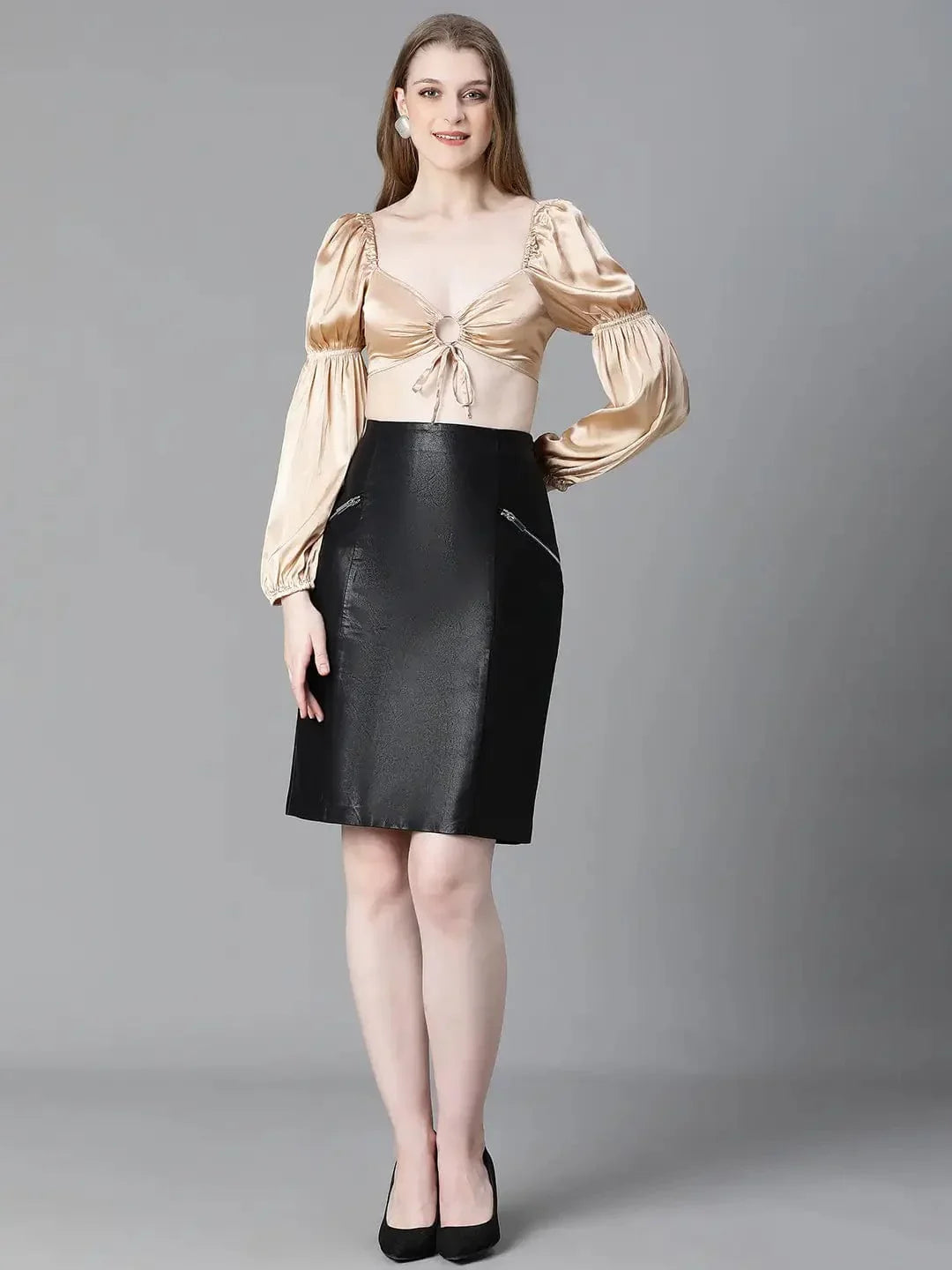 Women Soild White V-Neck Ring With Tie-Up Detailed Satin Crop Top - oxolloxo