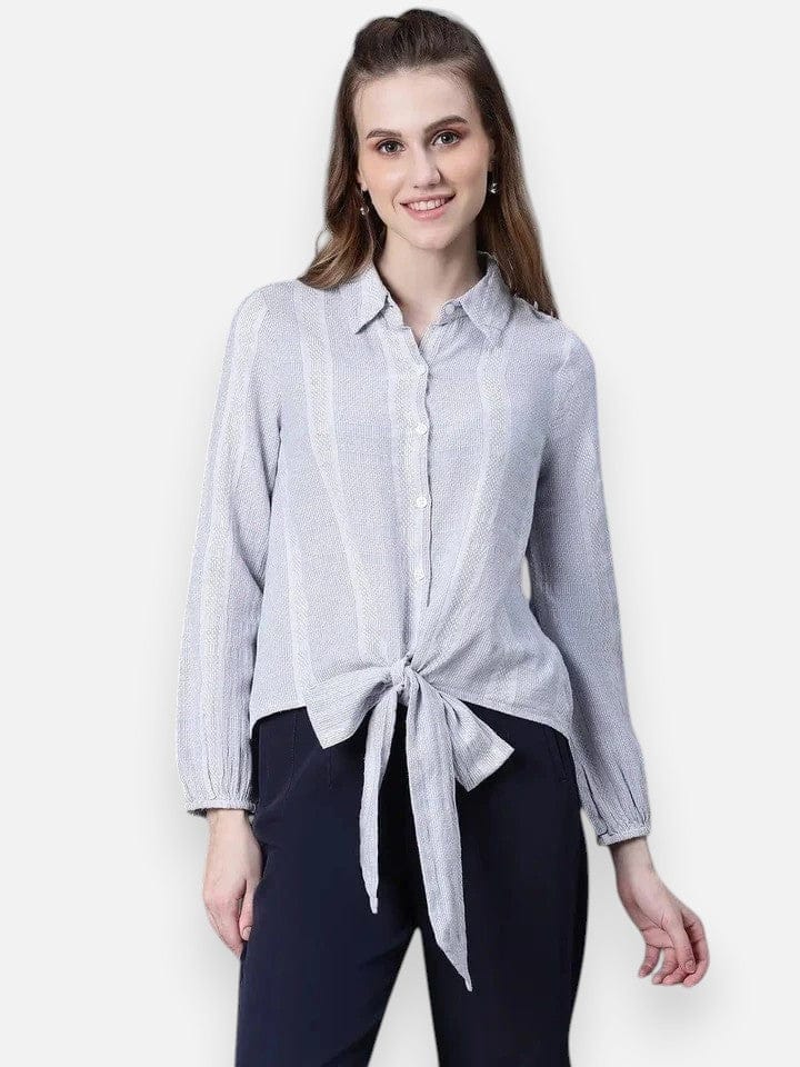 Blue Floral Print Cotton Shirt