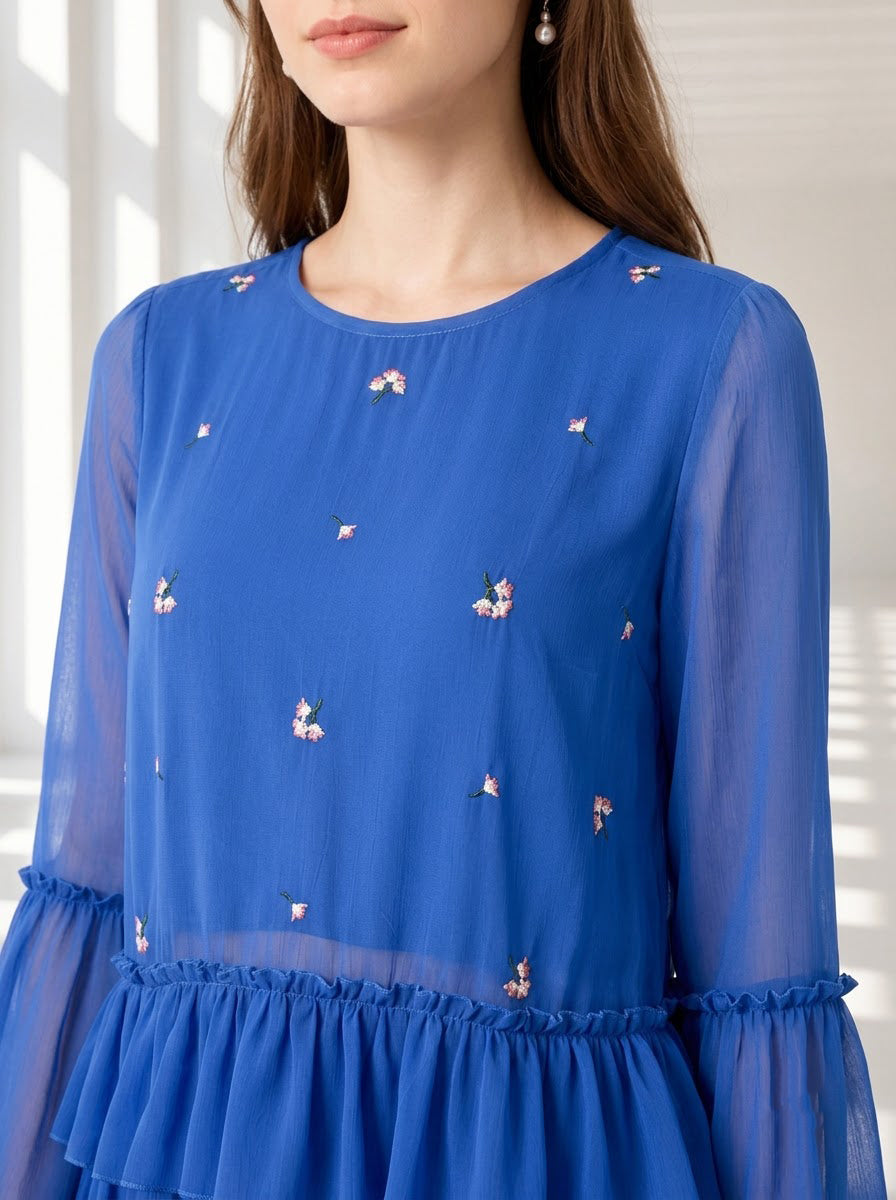 Women Blue Embroidered Top