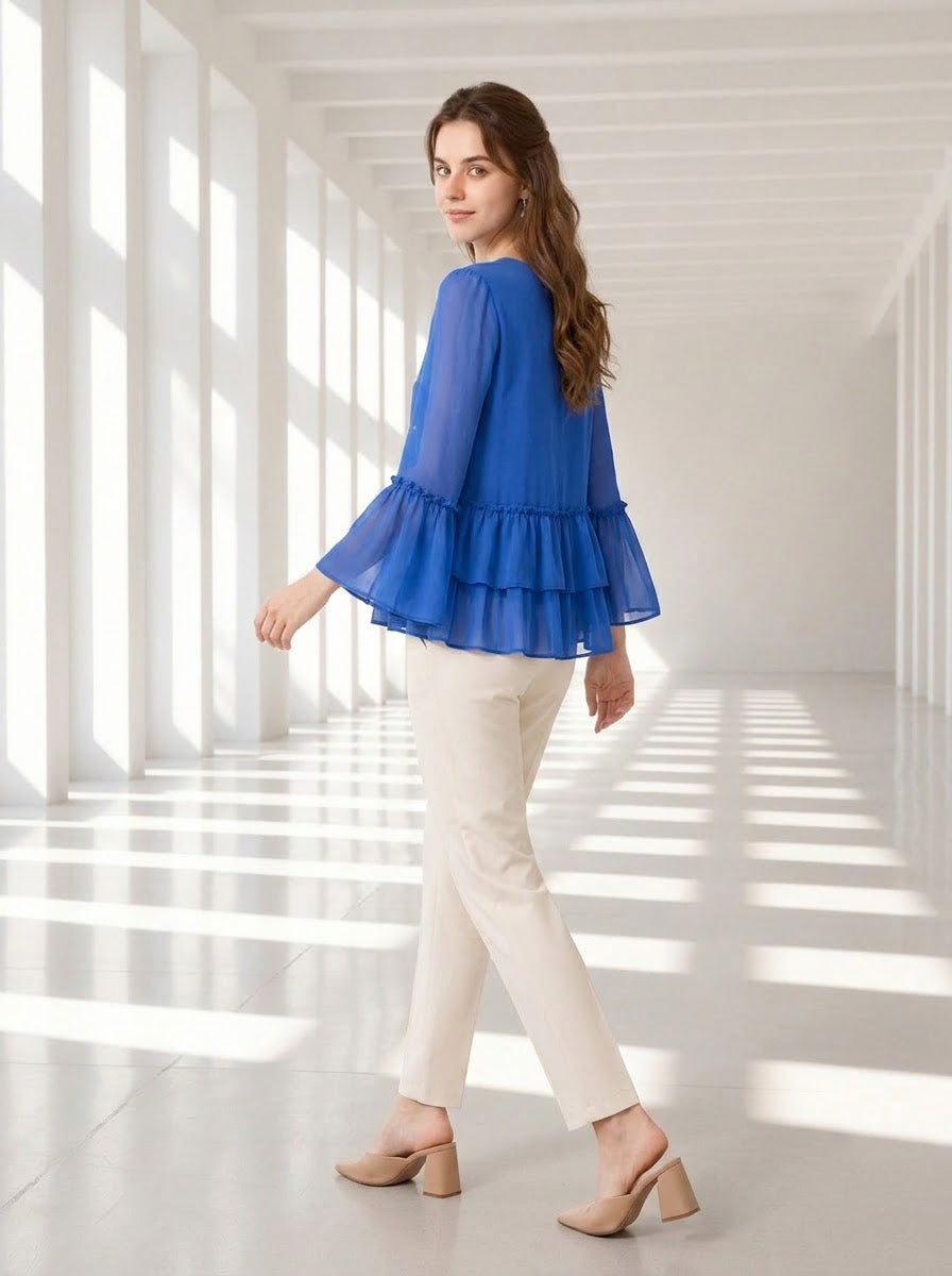 Women Blue Embroidered Top