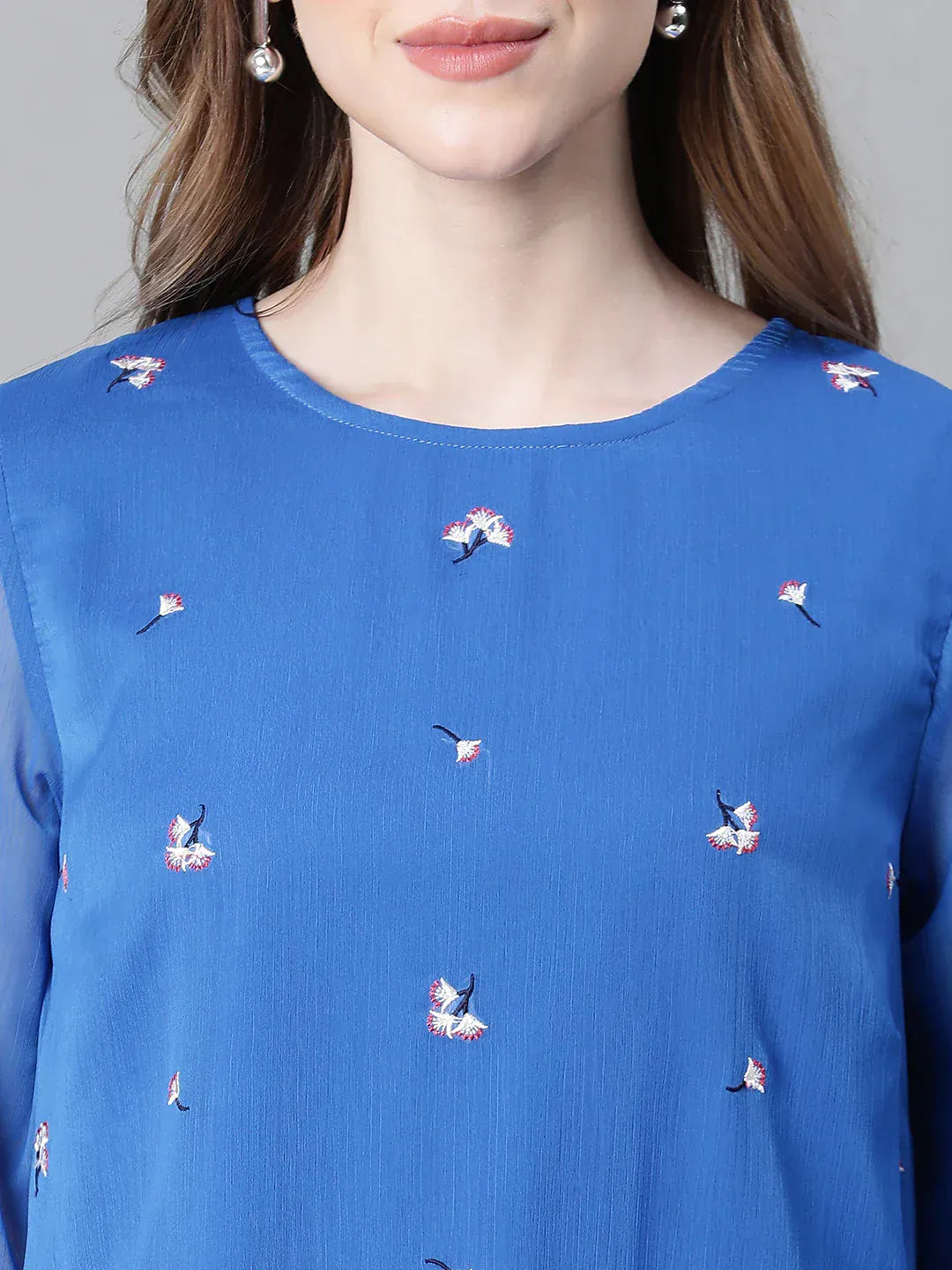 Women Blue Embroidered Top