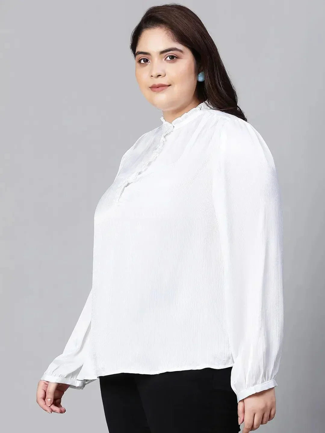 White Buttoned Plus Size Women Loopy Top For Style Now - oxolloxo