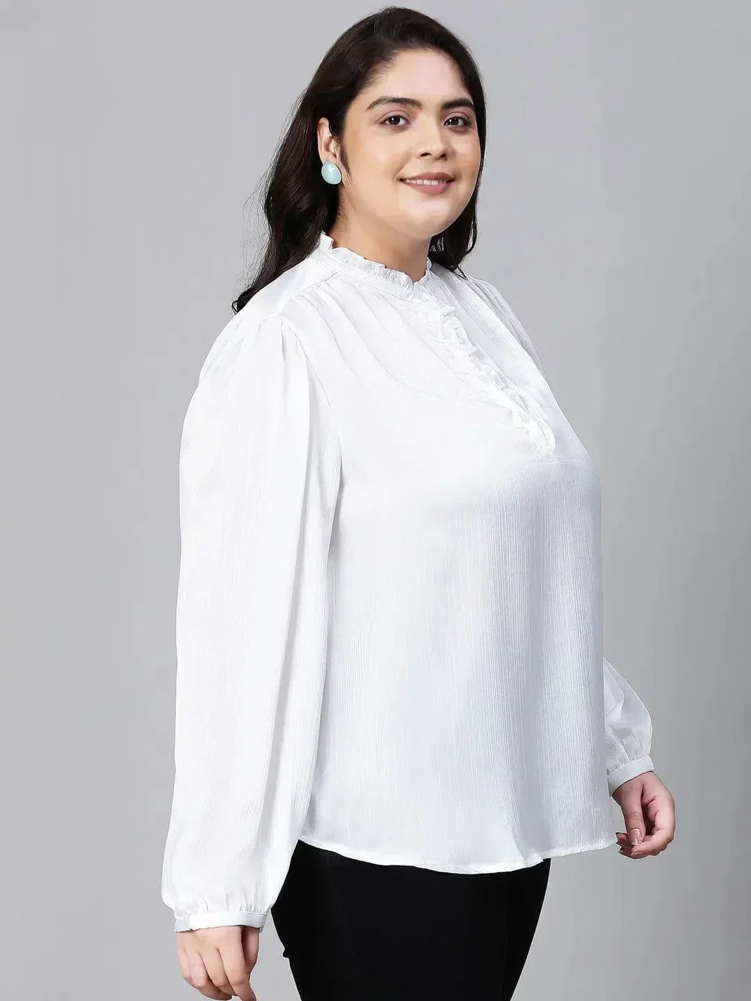White Buttoned Plus Size Women Loopy Top For Style Now - oxolloxo