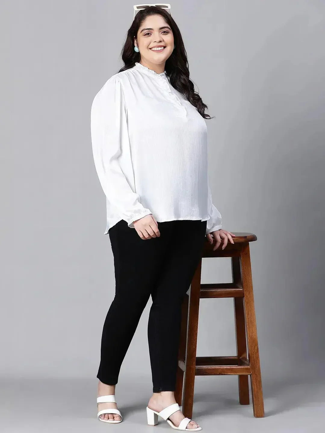 White Buttoned Plus Size Women Loopy Top For Style Now - oxolloxo