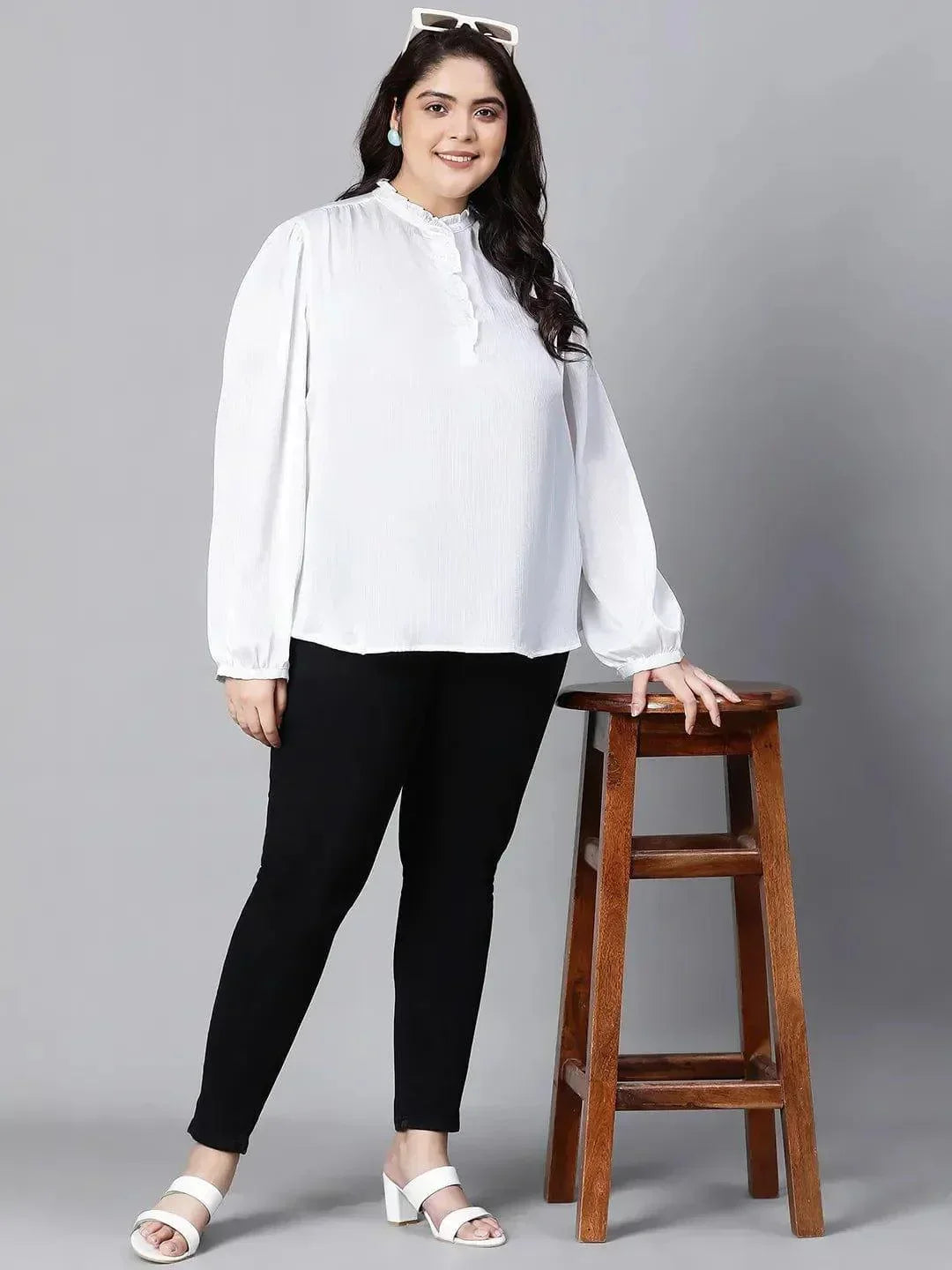 White Buttoned Plus Size Women Loopy Top For Style Now - oxolloxo